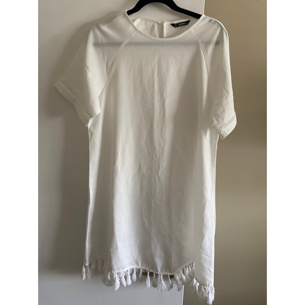 SHEIN White Swim Cover Up Dress with Tassels Large NWOT Bridal Bachelorette